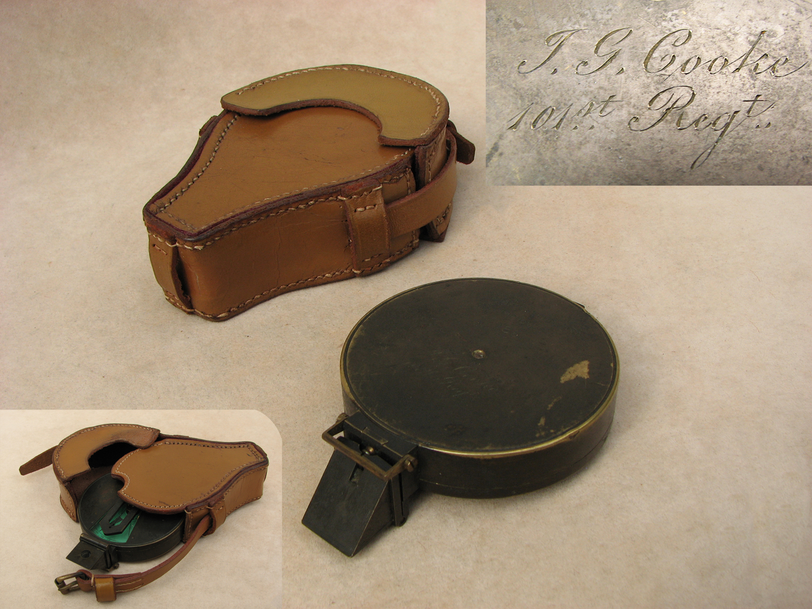 Elliott Bros prismatic compass owned by J. G. Cooke 101st Regiment